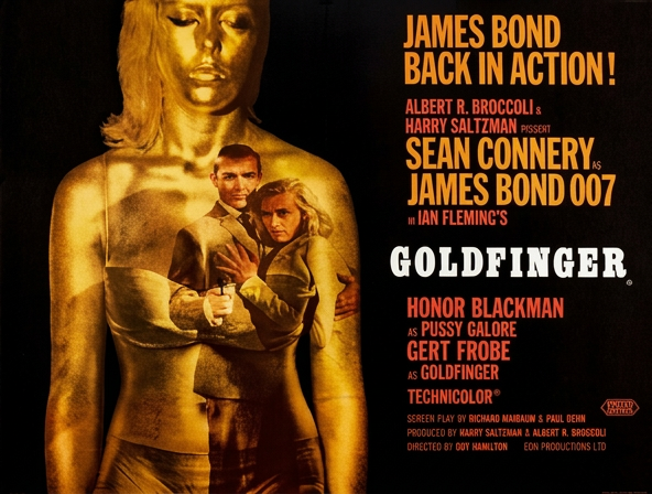 British Quad poster for the 1964 James Bond film Goldfinger.